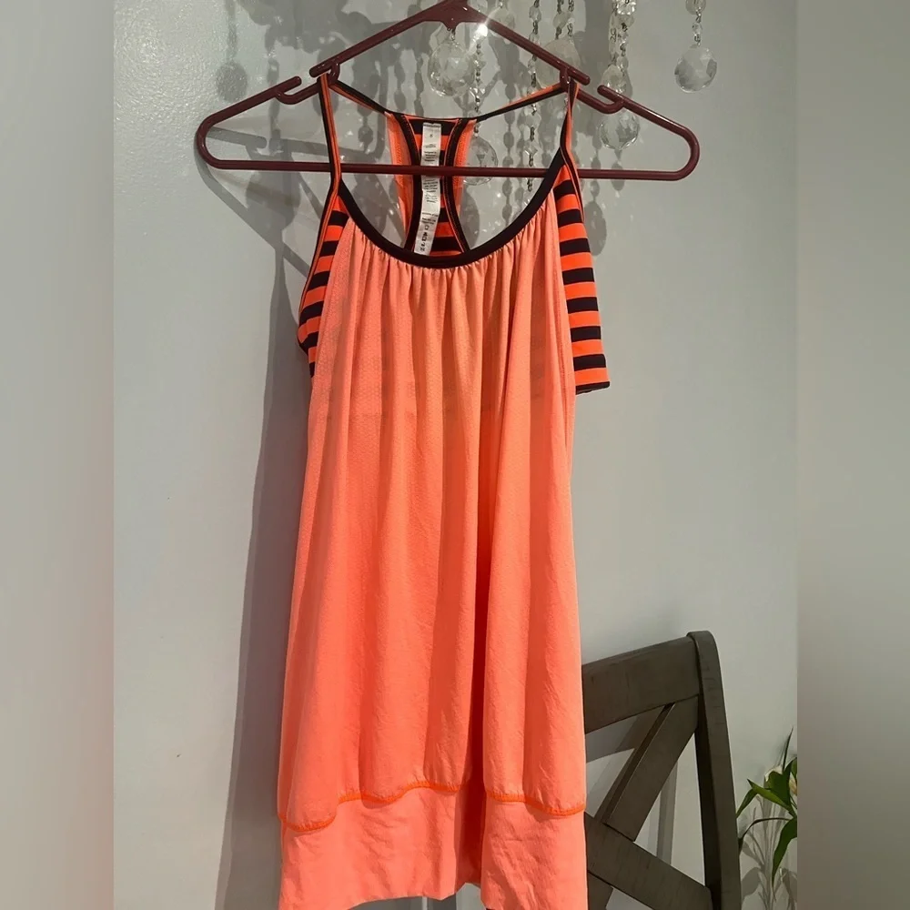 Lululemon No Limits Activewear Tank Bra Cut Out Orange Navy Stripes size 8 A041 - Picture 3 of 6